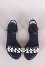 Bamboo Velvet Faux Pearl Accent Ankle Strap Flat Sandal