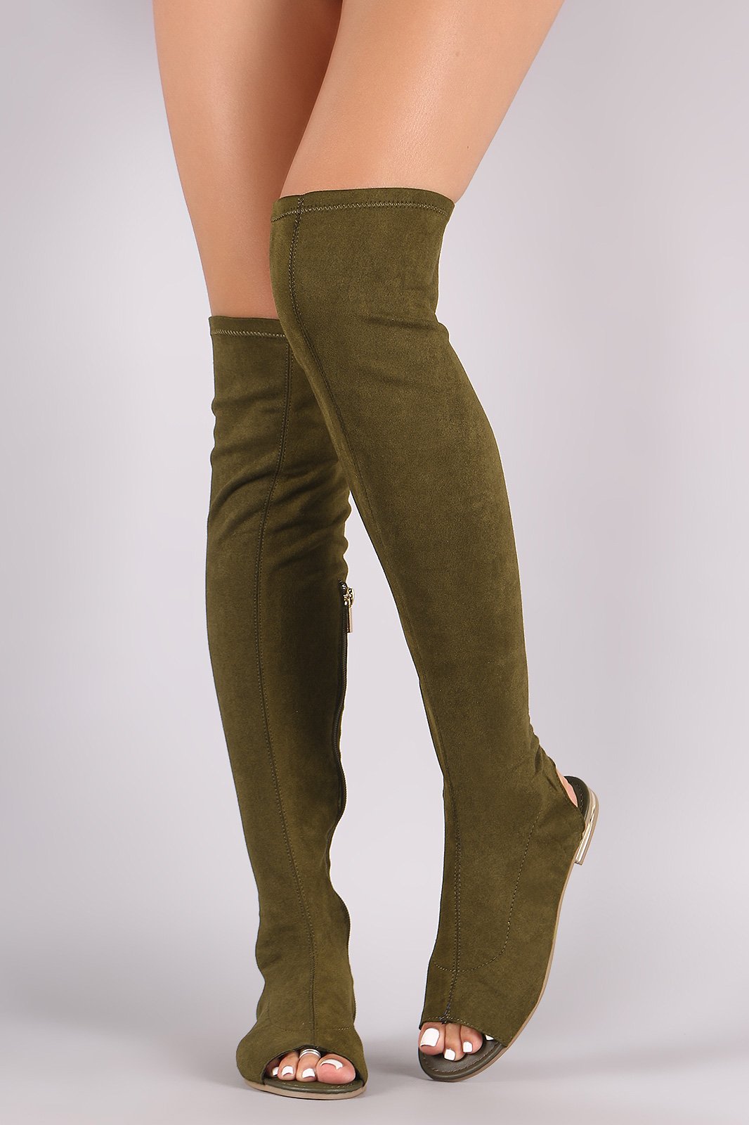 Bamboo Suede Over-The-Knee Sandal Boots