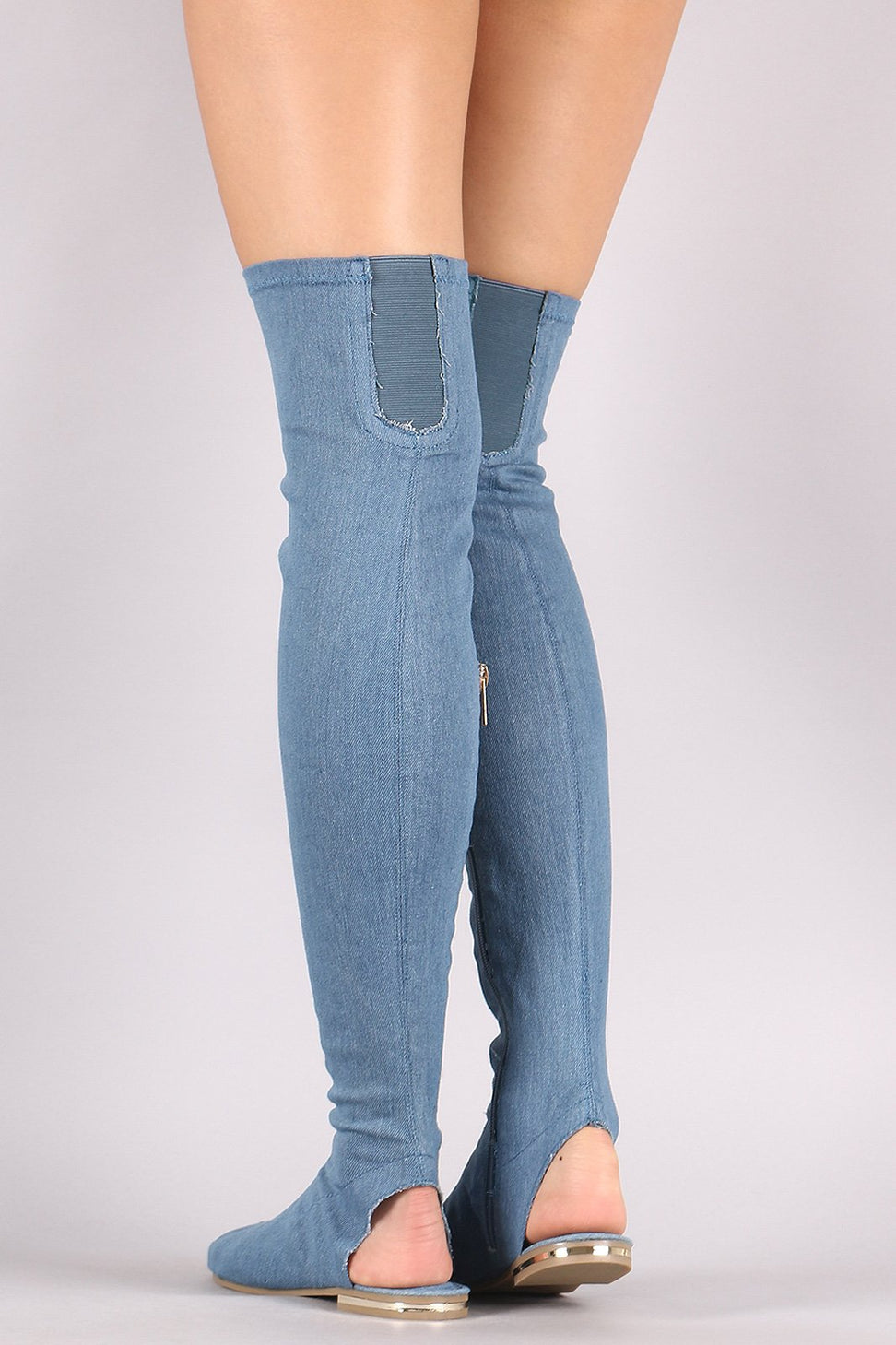 Bamboo Denim Over-The-Knee Sandal Boots