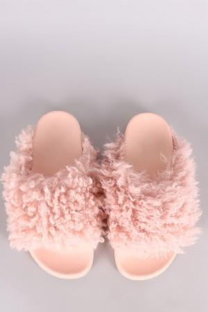 Bamboo Curly Shearling Fur Slide Sandal