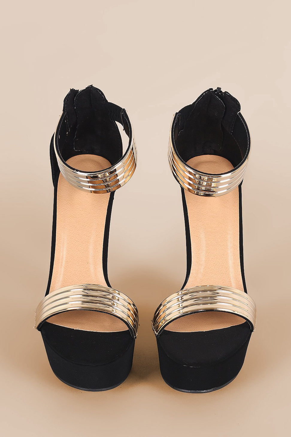 Bamboo Nubuck Metallic Accent Ankle Strap Chunky Platform Heel