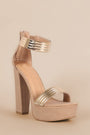 Bamboo Nubuck Metallic Accent Ankle Strap Chunky Platform Heel