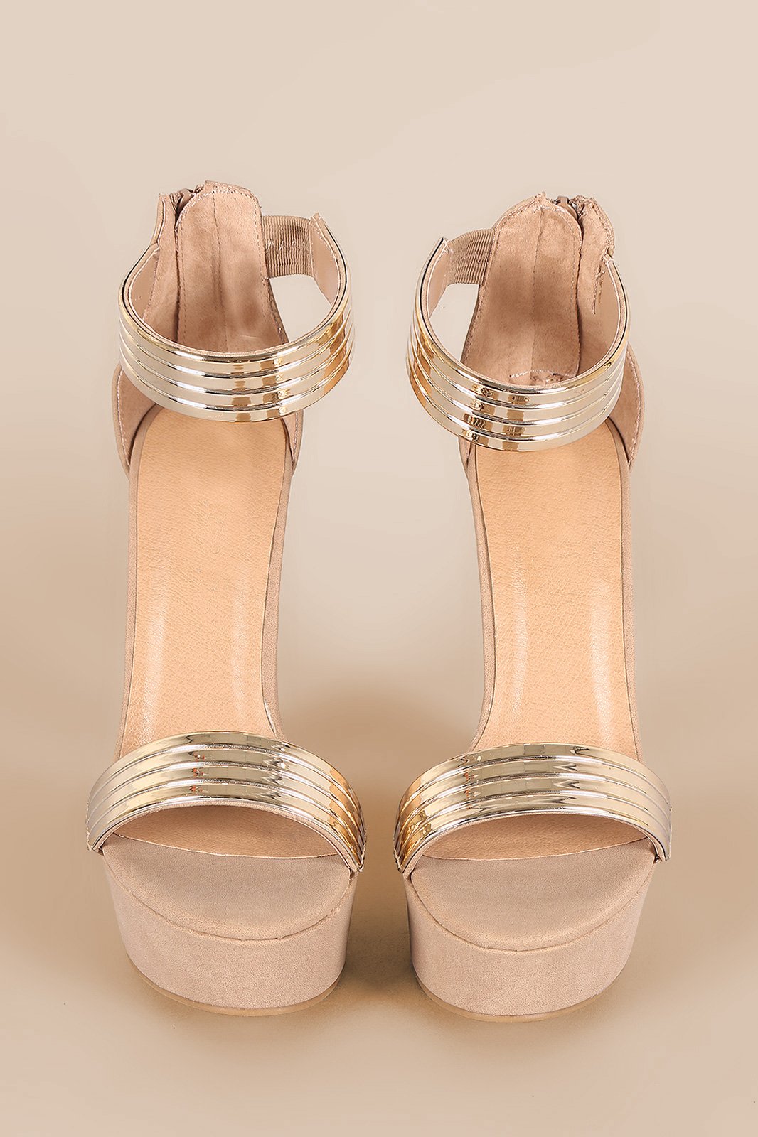 Bamboo Nubuck Metallic Accent Ankle Strap Chunky Platform Heel