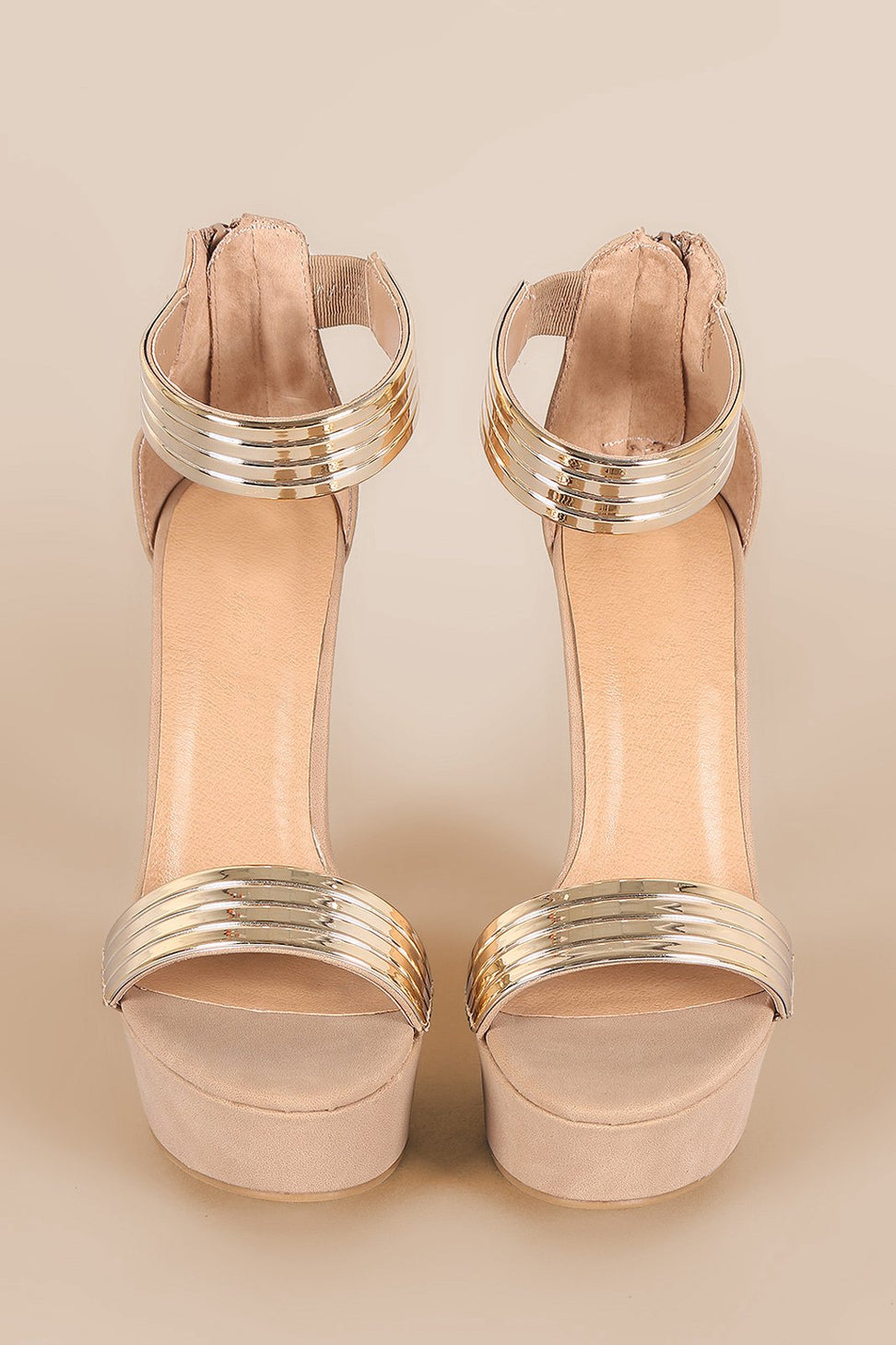 Bamboo Nubuck Metallic Accent Ankle Strap Chunky Platform Heel
