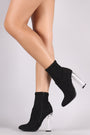 Bamboo Suede Chunky Clear Heeled Ankle Boots