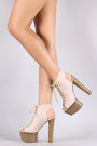 Cracked Lace Up Chunky Platform Mule Heel