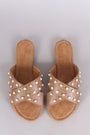 Qupid Faux Pearl Embellished Crisscross Slide Flat Sandal