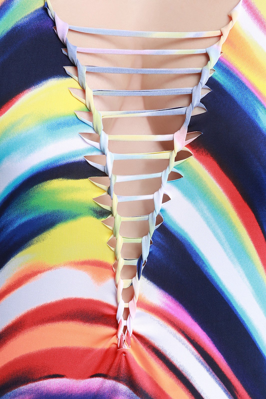 Colorful Boat Neck Plunging Braided Cutout Midi Dress