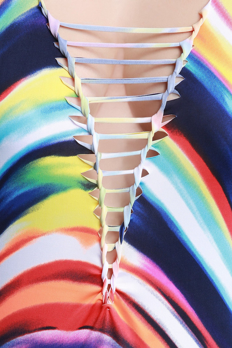 Colorful Boat Neck Plunging Braided Cutout Midi Dress