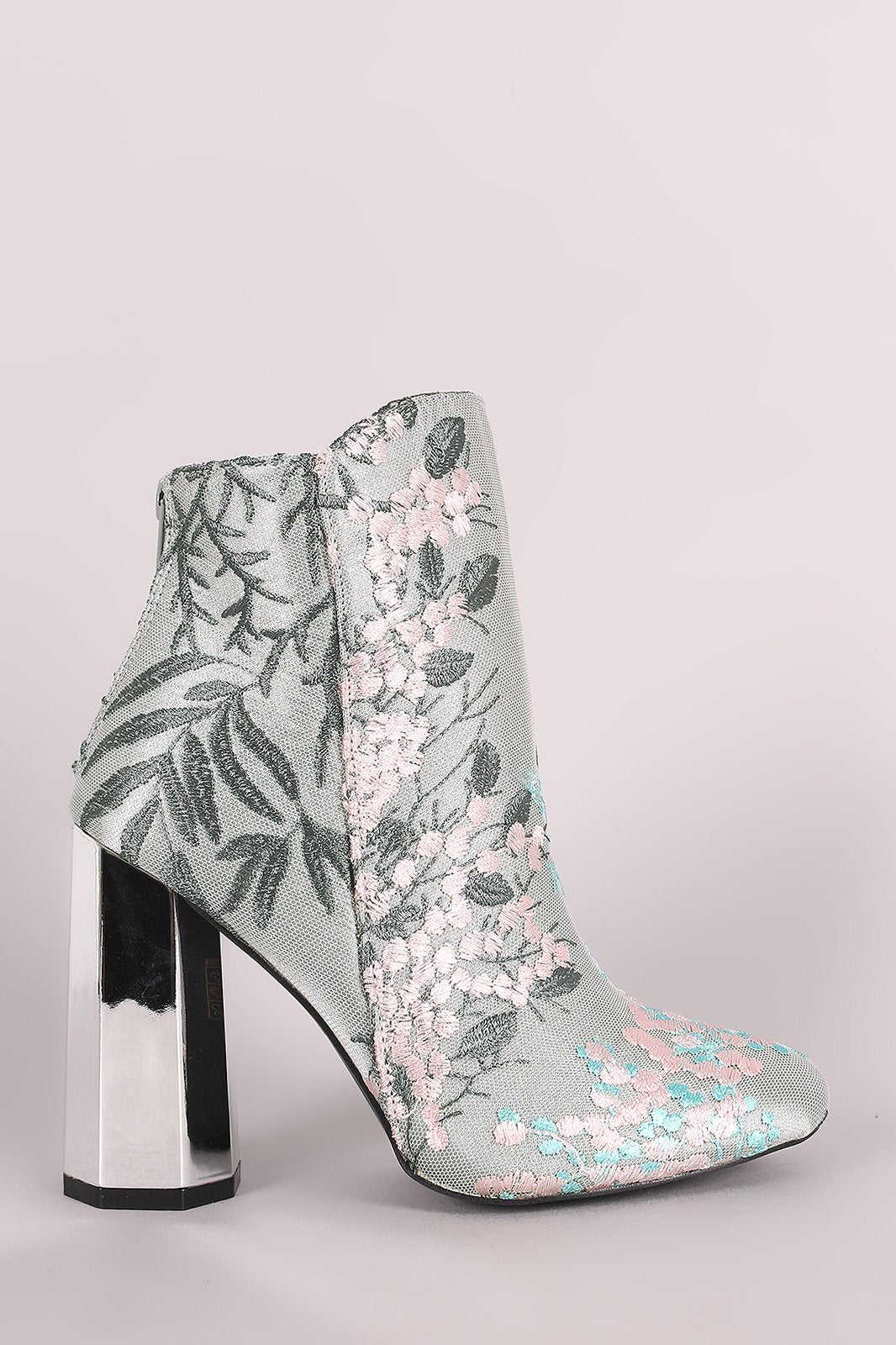 Embroidery Floral Vines Octagon Heeled Booties