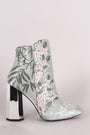 Embroidery Floral Vines Octagon Heeled Booties