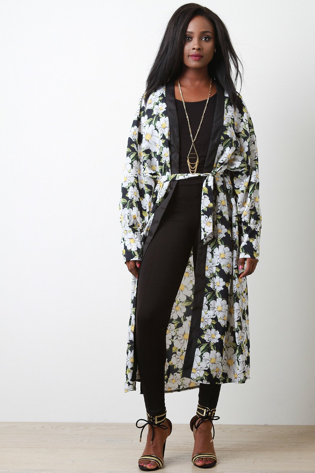 Floral Self-Tie Maxi Kimono