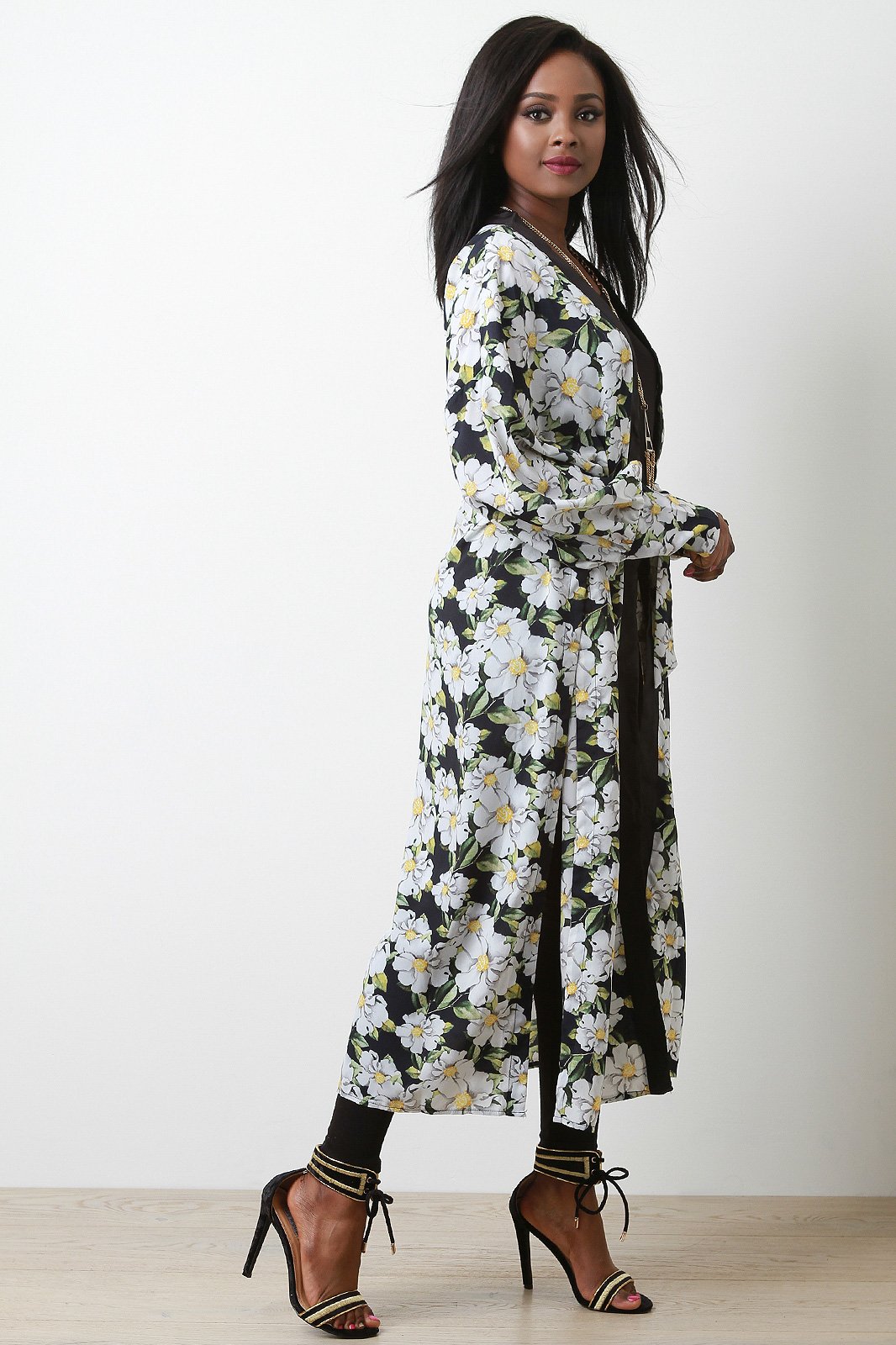 Floral Self-Tie Maxi Kimono