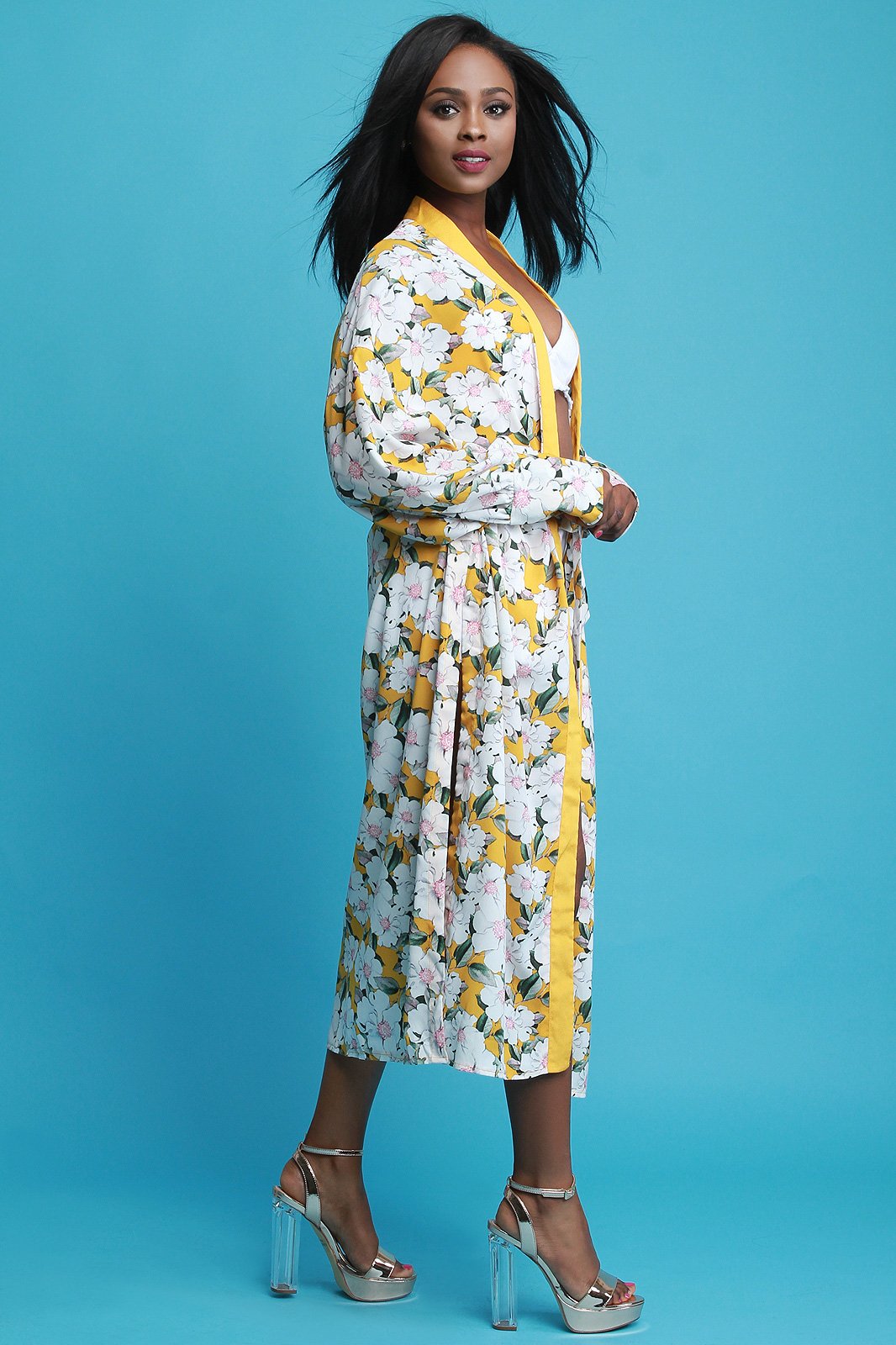 Floral Self-Tie Maxi Kimono