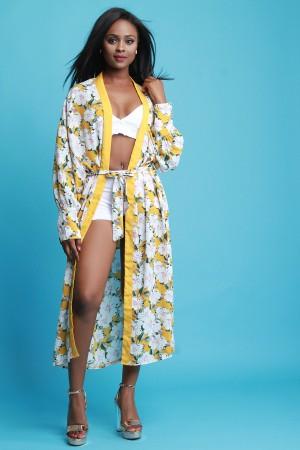 Floral Self-Tie Maxi Kimono