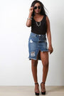 Asymmetrical Distress Denim Skirt