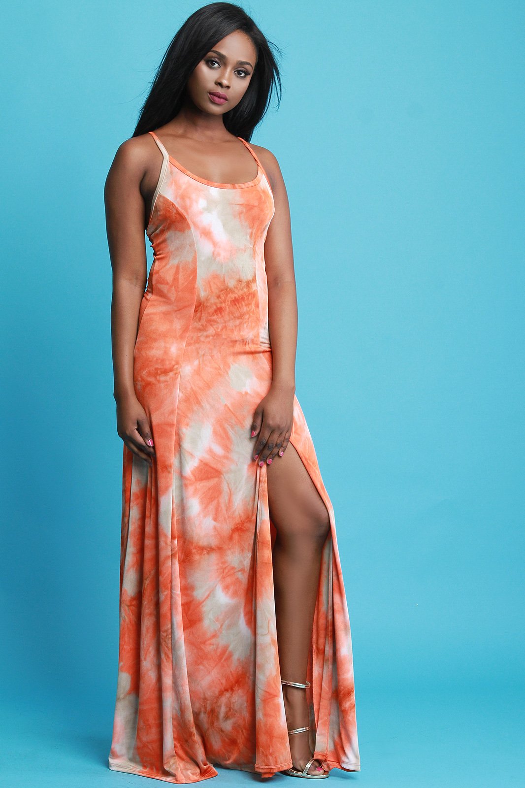 Left Slit Tie Dye Maxi Dress
