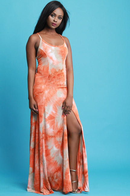 Left Slit Tie Dye Maxi Dress