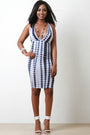 V-Caged Neckline Tie Dye Bodycon Dress