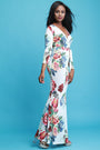 Floral Print Surplice V-Neck Long Sleeves Waist-Tie Maxi Dress