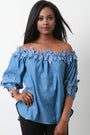 Chambray Floral Crochet Bardot Top