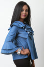 Chambray Denim Ruffled Long Statement Sleeve Top