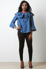 Chambray Denim Ruffled Long Statement Sleeve Top