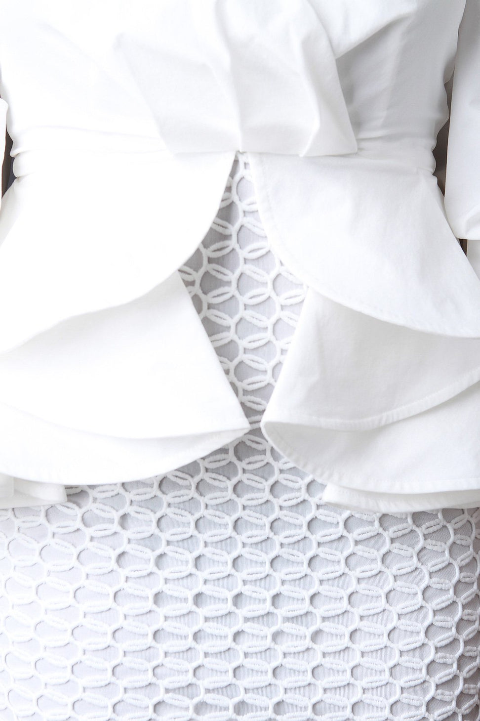 Ruffle Tiered Crochet Mesh Peplum Hem Midi Dress