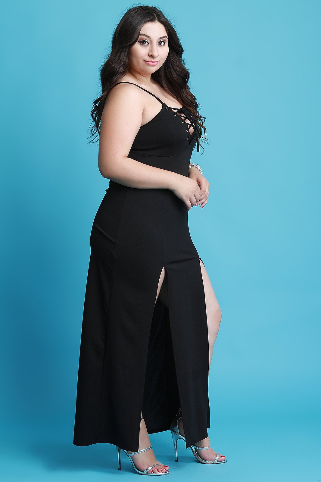 Corset Lace-Up Double Slit Maxi Cami Dress