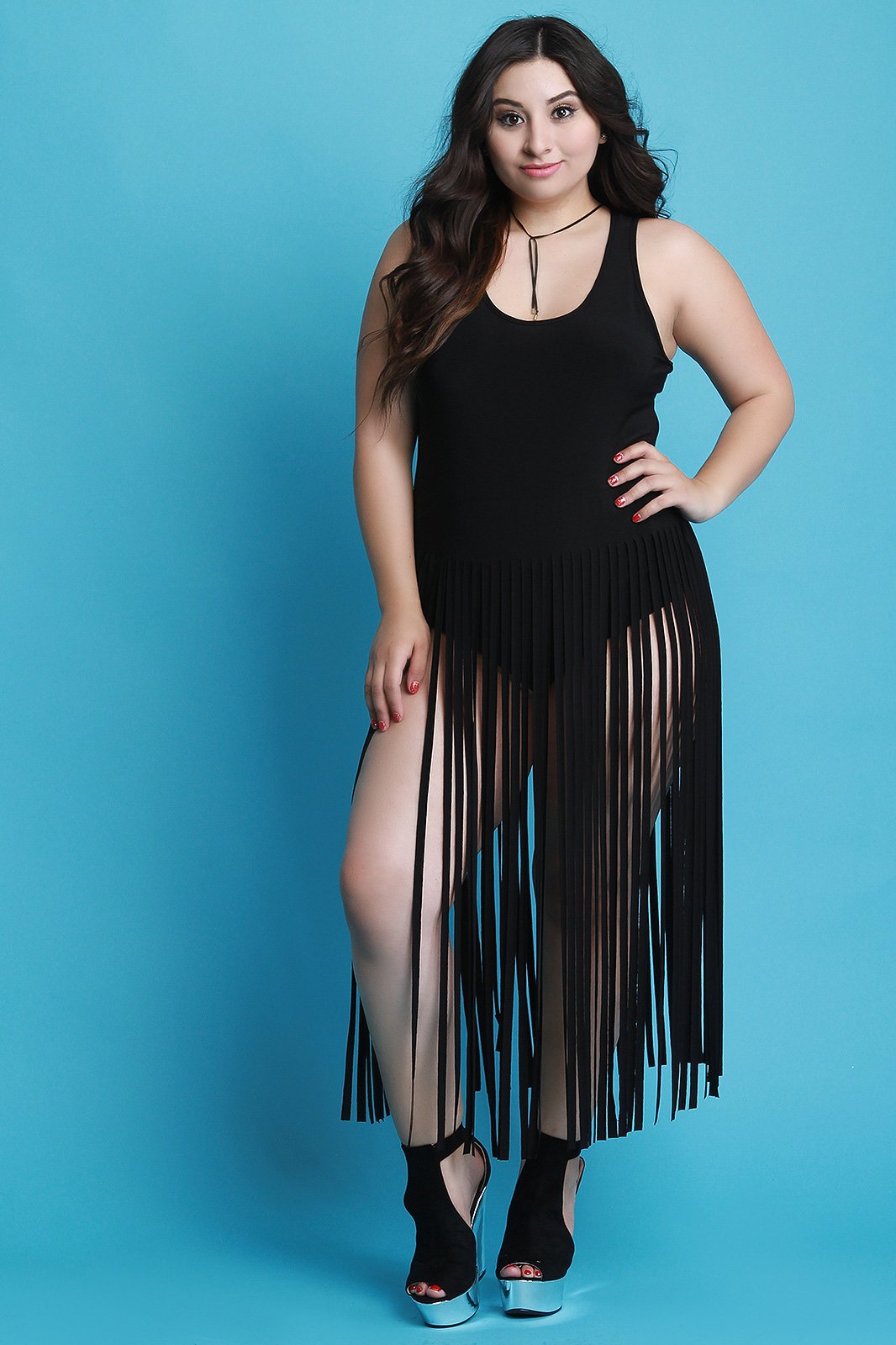 Fringe Sleeveless Bodysuit Maxi Dress - NoveltyOne