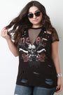 Distressed Skull Graphic Netted Mesh Short Sleeves Tee - NoveltyOne