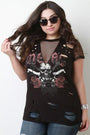 Distressed Skull Graphic Netted Mesh Short Sleeves Tee - NoveltyOne