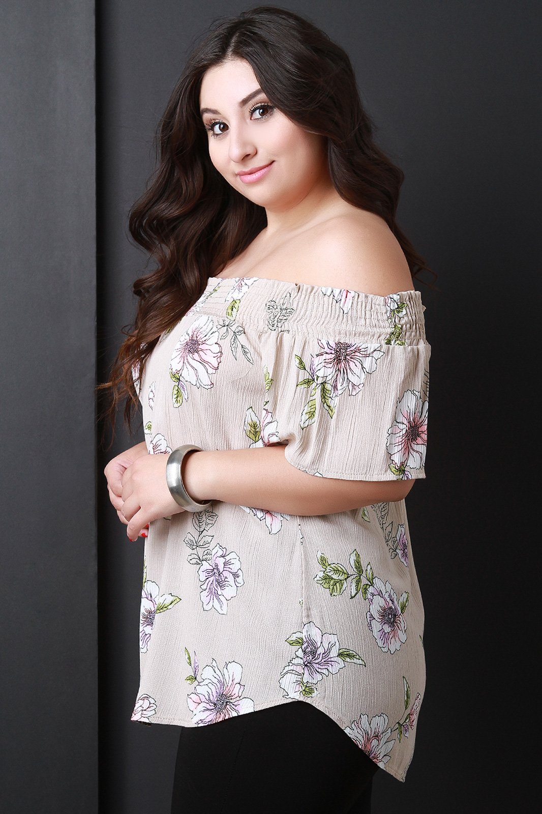 Floral Print Off-The-Shoulder Blouse Top