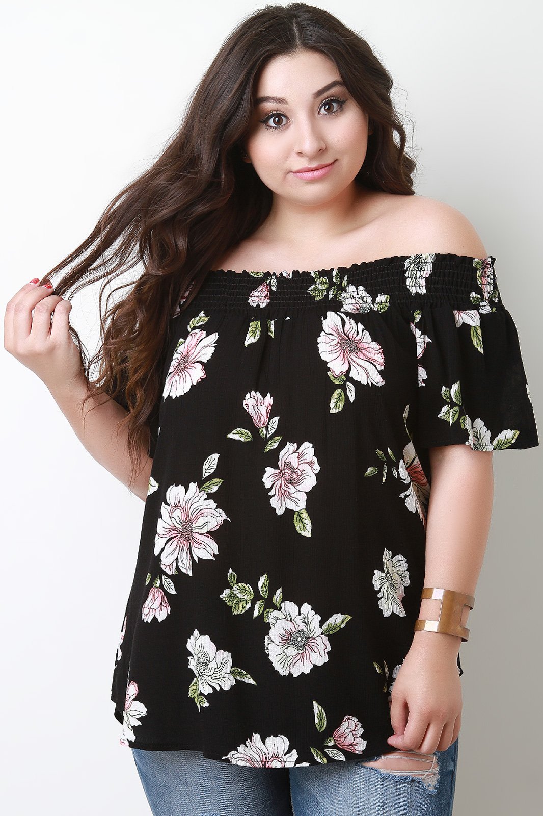 Floral Print Off-The-Shoulder Blouse Top