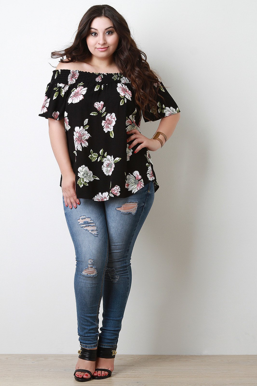 Floral Print Off-The-Shoulder Blouse Top
