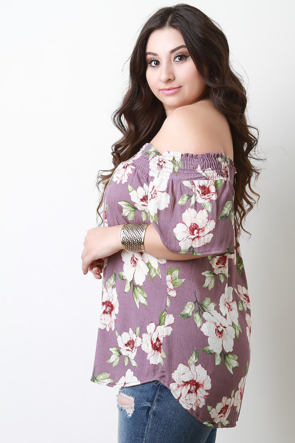 Floral Print Off-The-Shoulder Blouse Top