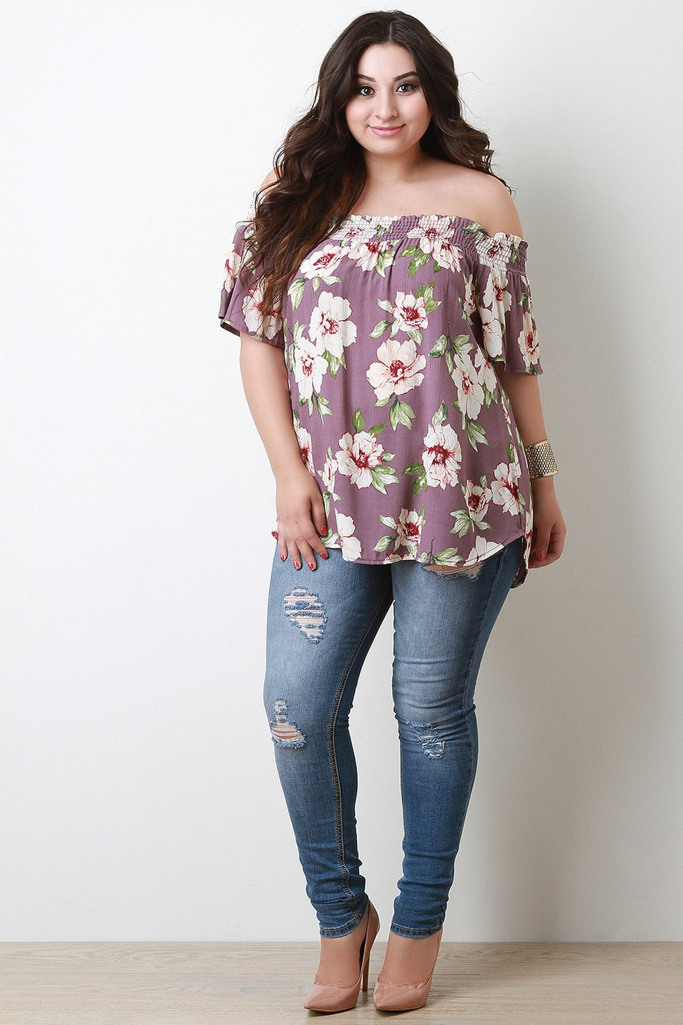 Floral Print Off-The-Shoulder Blouse Top