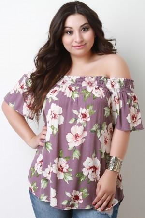 Floral Print Off-The-Shoulder Blouse Top