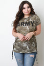 Side Lace-Up Camouflage Print Army Graphic Tee