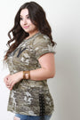 Side Lace-Up Camouflage Print Army Graphic Tee