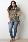 Side Lace-Up Camouflage Print Army Graphic Tee