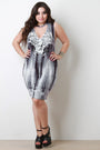 Tie Dye Graphic Pirnt Sleeveless Keyhole Bodycon Dress