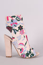 Shoe Republic LA Floral Embroidery Peep Toe Chunky Heeled Booties