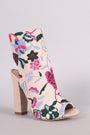 Shoe Republic LA Floral Embroidery Peep Toe Chunky Heeled Booties