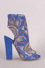Shoe Republic LA Floral Embroidery Peep Toe Chunky Heeled Booties