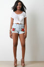 Floral Embroidery Drawstring Side Denim Shorts - NoveltyOne