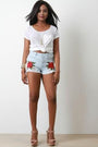 Floral Embroidery Drawstring Side Denim Shorts - NoveltyOne