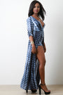 Tie Dye Three Quarter Sleeves Front Slit Romper Dress