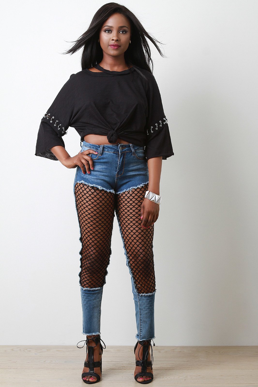 Cutout Round Neck O-Rings Sleeve Top