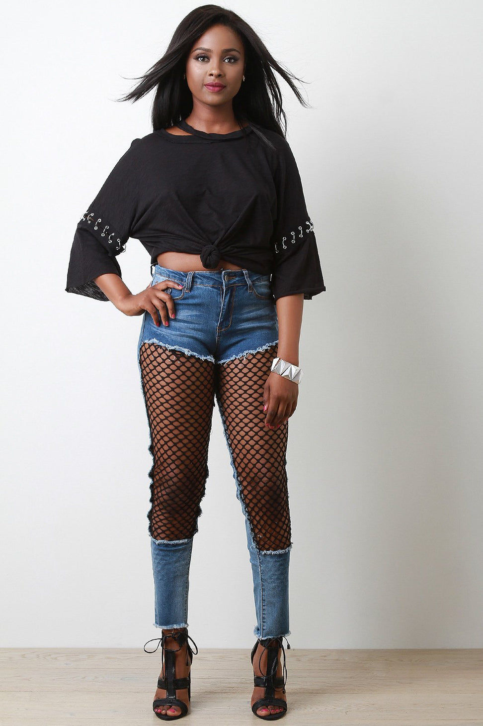 Cutout Round Neck O-Rings Sleeve Top